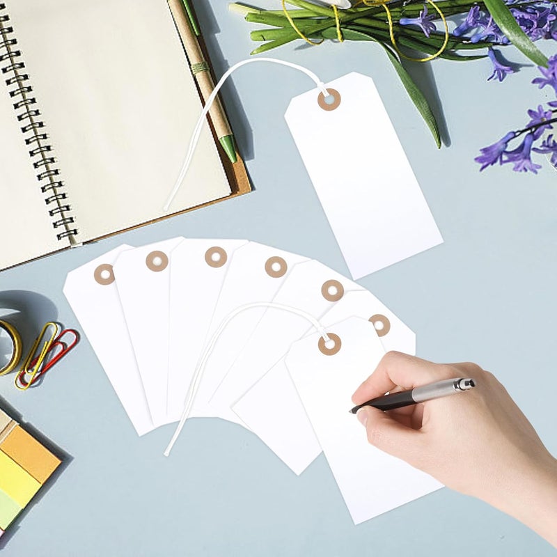 Nitelemn 150PCS Blank Shipping Tag, 4 3/4 x 2 3/8 inches Manila Label Tags with String Reinforced Hole Writable Large Marking Hang Tags with Wire (White) - Image 4